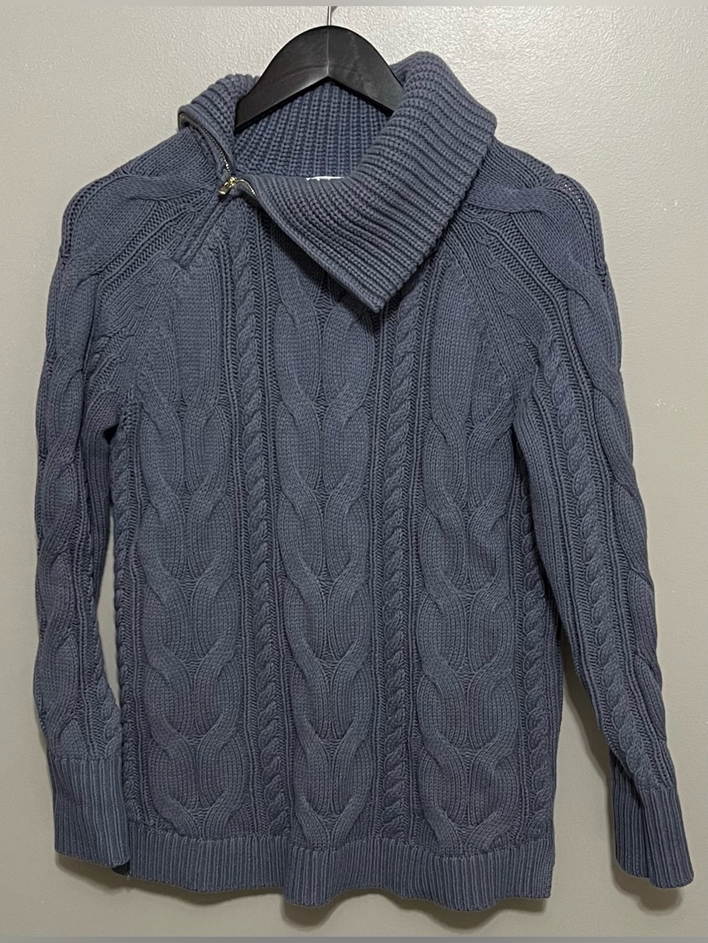 Haven Well Within Cable knit Zip Turtleneck Slate Blue Cotton Blend Size XS